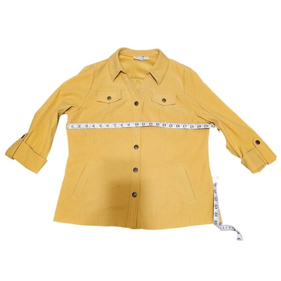 JM Collection Petite Yellow Snap Down, Long Sleeve 3/4 Top Size 10P - Picture 7 of 7